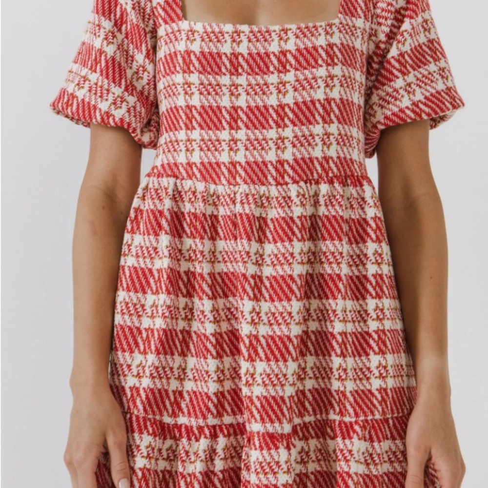 ENGLISH FACTORY RED AND WHITE MINI DRESS NWT TWEED MINI GINGHAM DRESS
